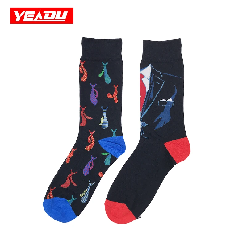 YEADU/Новинка мужские ассиметричные носки хлопковые цветные модные с рисунками из