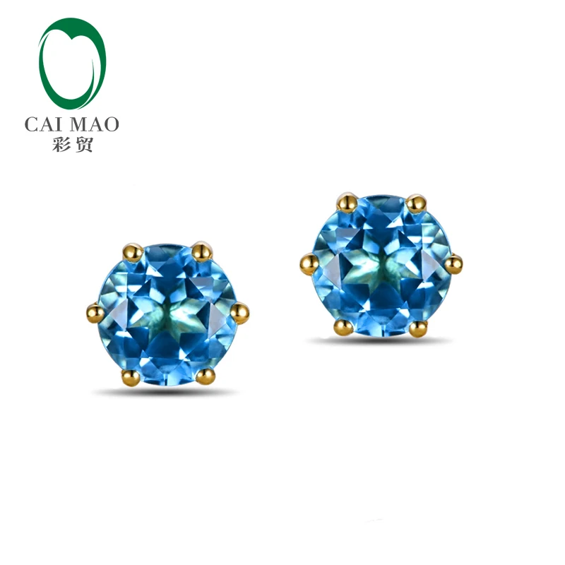 Caimao Jewelry 14KT желтого золота 1.88ct круглой огранки топаз классический Серьги|earrings