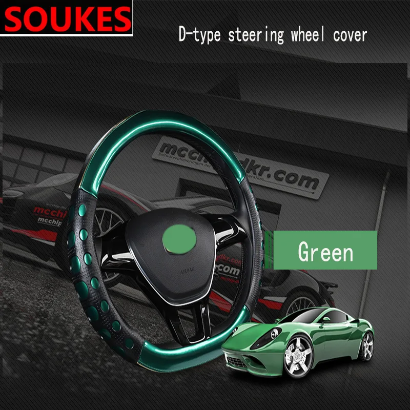 

38cm Type D Shape Leather Racing Car Steering Wheel Cover For Citroen C5 C4 C3 C2 Mini Cooper Opel Astra H G J Vectra C Saab