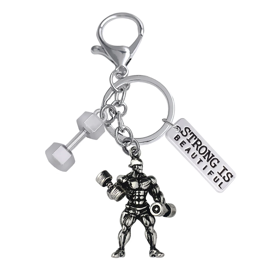 

Fashion Silver Metal Barbell Pendant Key Chain Strong Bodybuilder Perfect Muscle Charm Keychain Gym Men's Gift Key holders