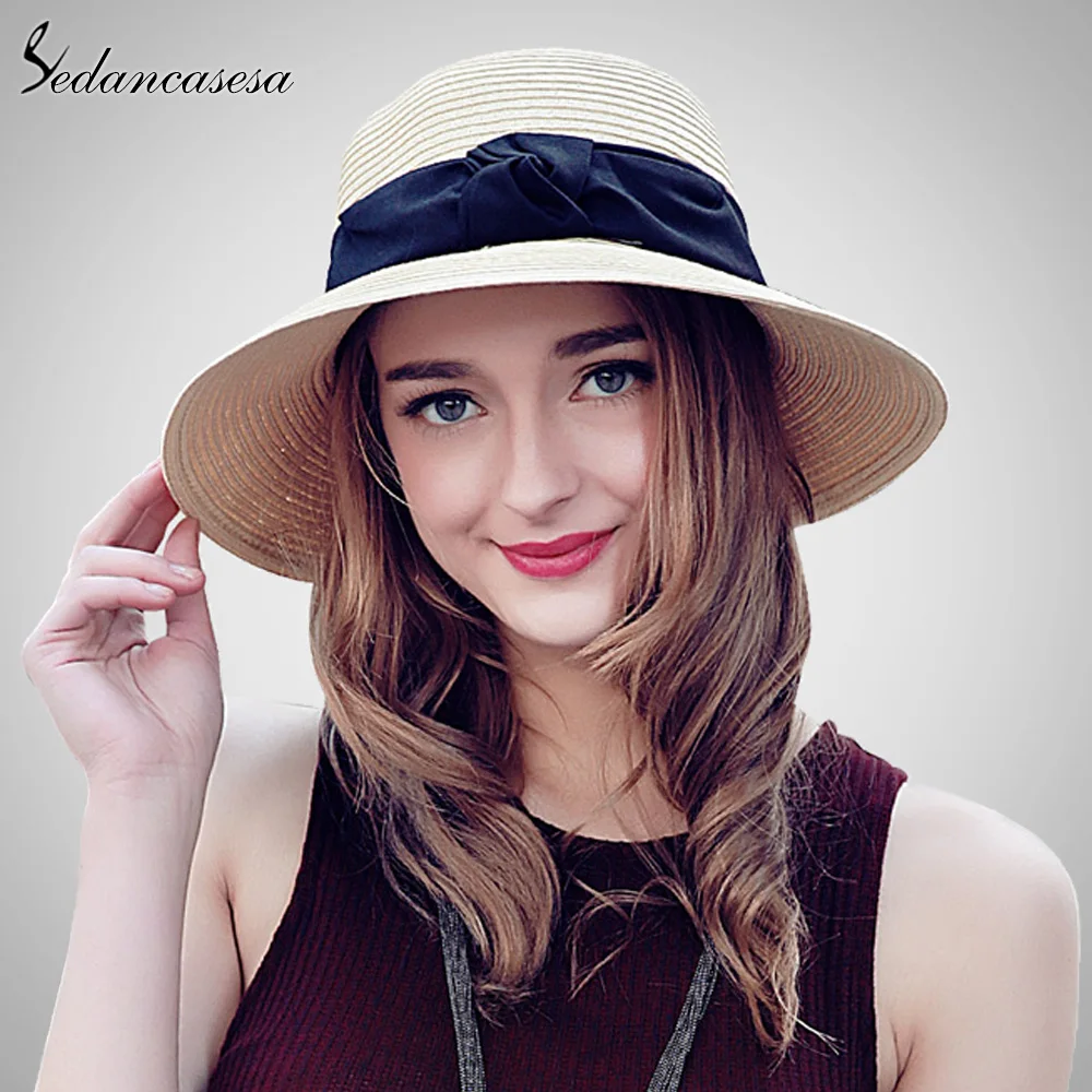 Sedancasesa, модная пляжная Солнцезащитная шляпа, женские летние солнцезащитные шляпы для женщин, соломенная Солнцезащитная шляпа с широкими полями, складная пляжная шляпа для девочек SW120017