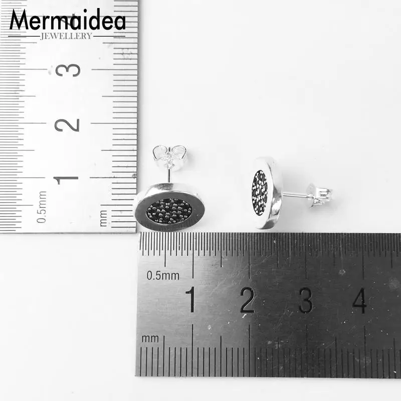 Серьги гвоздики черные круглые посеребренные модные ювелирные изделия