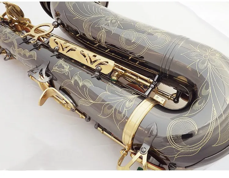 Латунный Bb тенор-саксофон резной узор жемчужно-белая оболочка кнопки духовой инструмент черный никель Золотой тенор саксофон