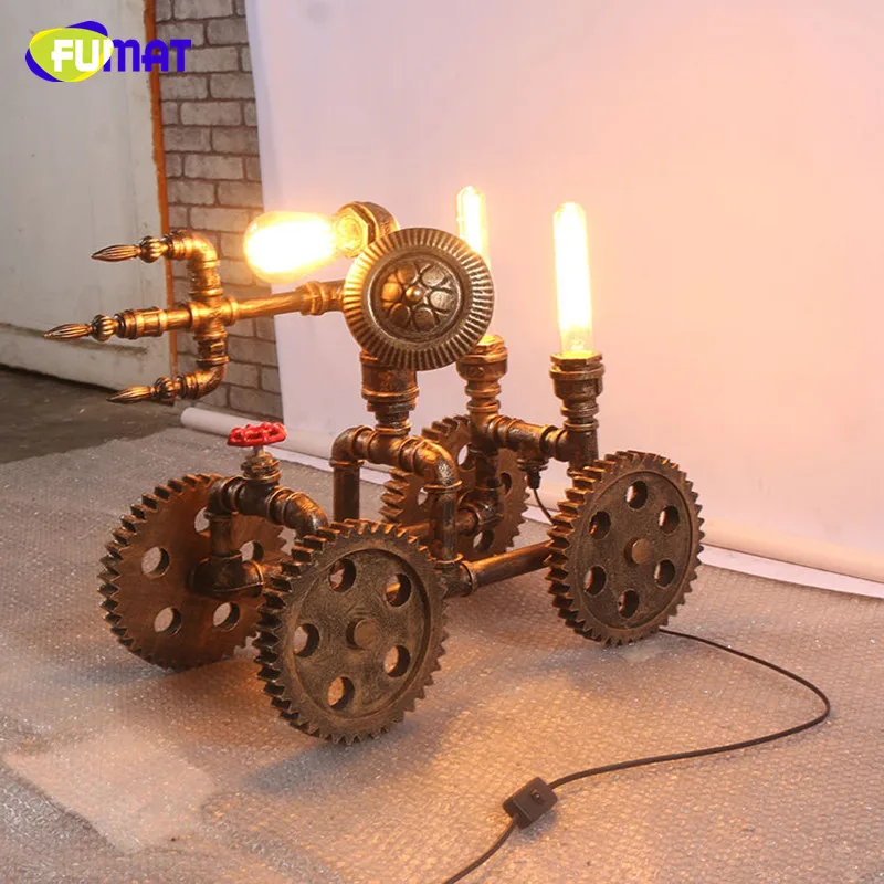 FUMAT Retro Antique Table Lamps Cafe Living Room Loft Industrial Gear Desk Lamp for Bar Decoration Water Pipe Wheel Table Lamp FUMAT Retro Antique Table Lamps Cafe Living Room Loft Industrial Gear Desk Lamp for Bar Decoration Water Pipe Wheel Table Lamp
