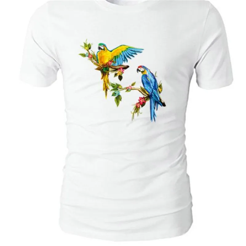 Цветок попугай ПВХ патч дело с ним одежда теплопередача печать футболка для женщин гладить на патчи для одежды девушка наклейки