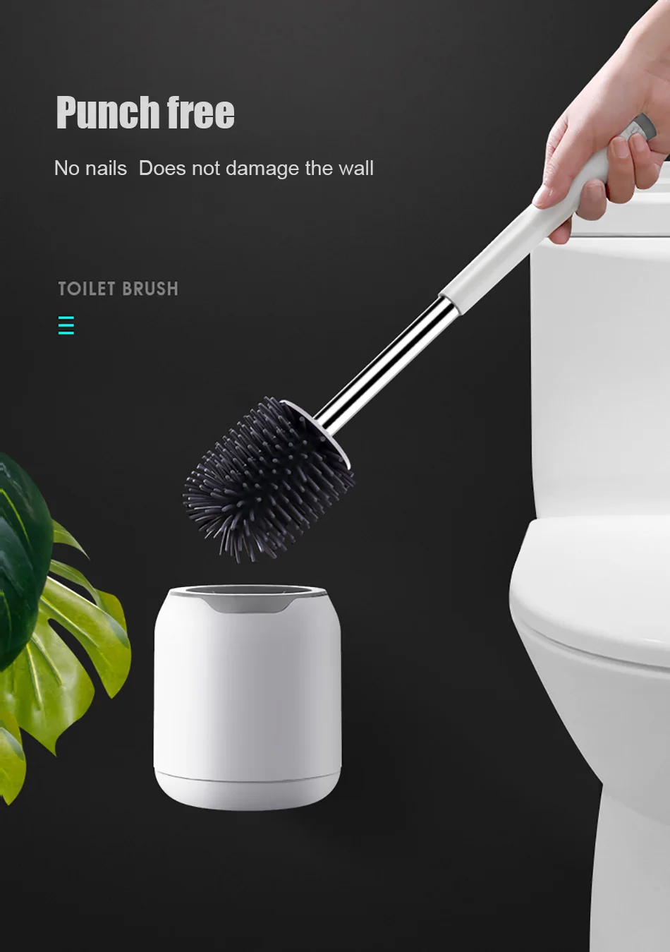Silicone tpr toilet brush wall-mounted cleaning brush for bathroom household cleaning product bathroom accessories