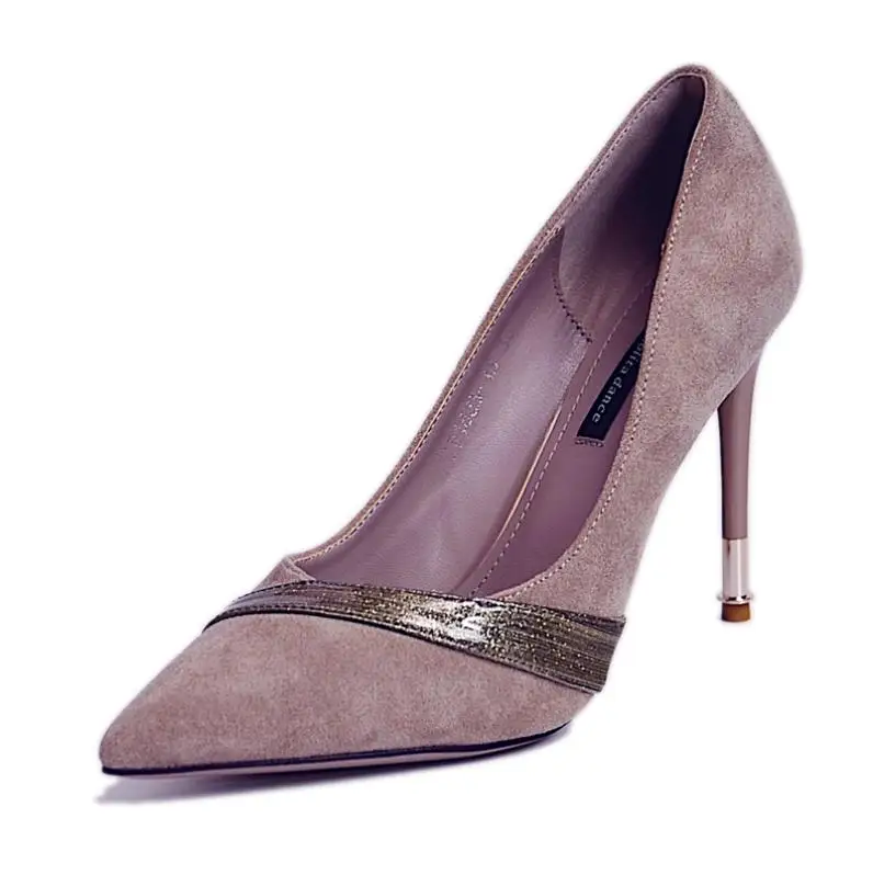 

Spring and Autumn new fashion fine heels light spelling pointy high temperament heels