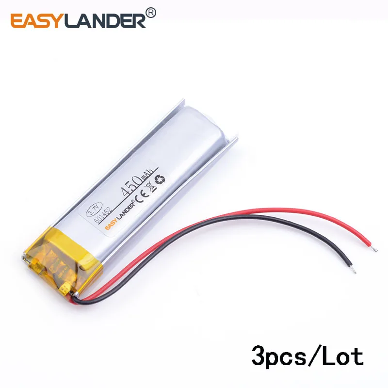 

3pcs/Lot 3.7V 450mAh 601452 Rechargeable li Polymer Li-ion Battery For bluetooth headset mouse Bracelet Wrist Watch 061452