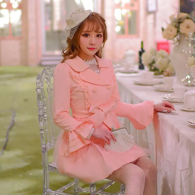 Princess sweet lolita coat 2016 new spring rain candy original Korean Lapel bow gauze in the long girl C16AB6016 | Женская одежда