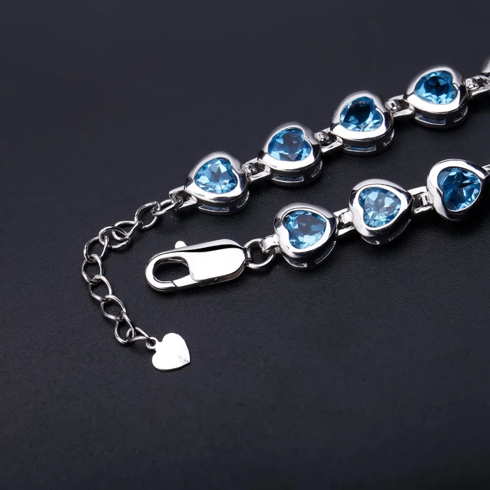 GEM'S BALLET 6x6mm Heart Natural Swiss Blue Topaz Chain Link
