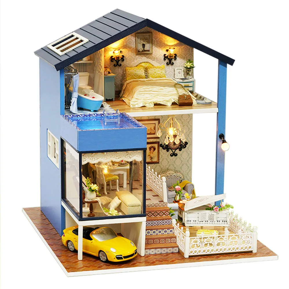 

Blocks Handmade Miniature Dollhouse 3D Wooden DIY House With Light Festive Gift lepin model building kits oyuncak Dollhouse 20