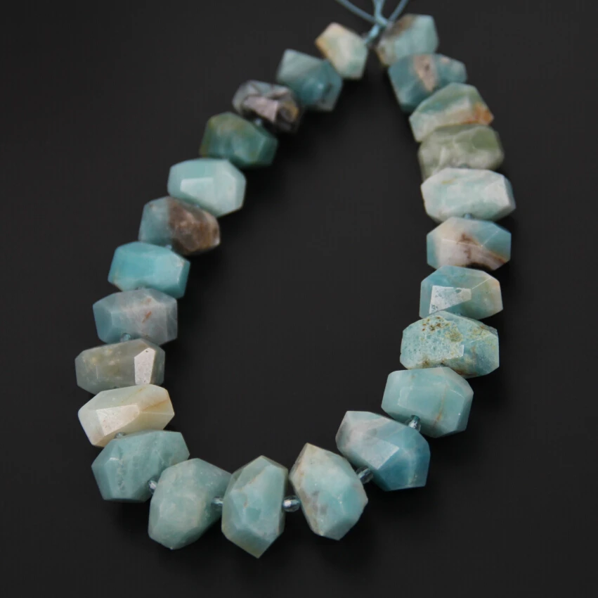 

HOT Sale Jewelry Supplies,Natural Peruvian Amazonite Faceted Nugget Beads Pendants strand,Raw Amazonite Cut Slabs Necklace Bulk