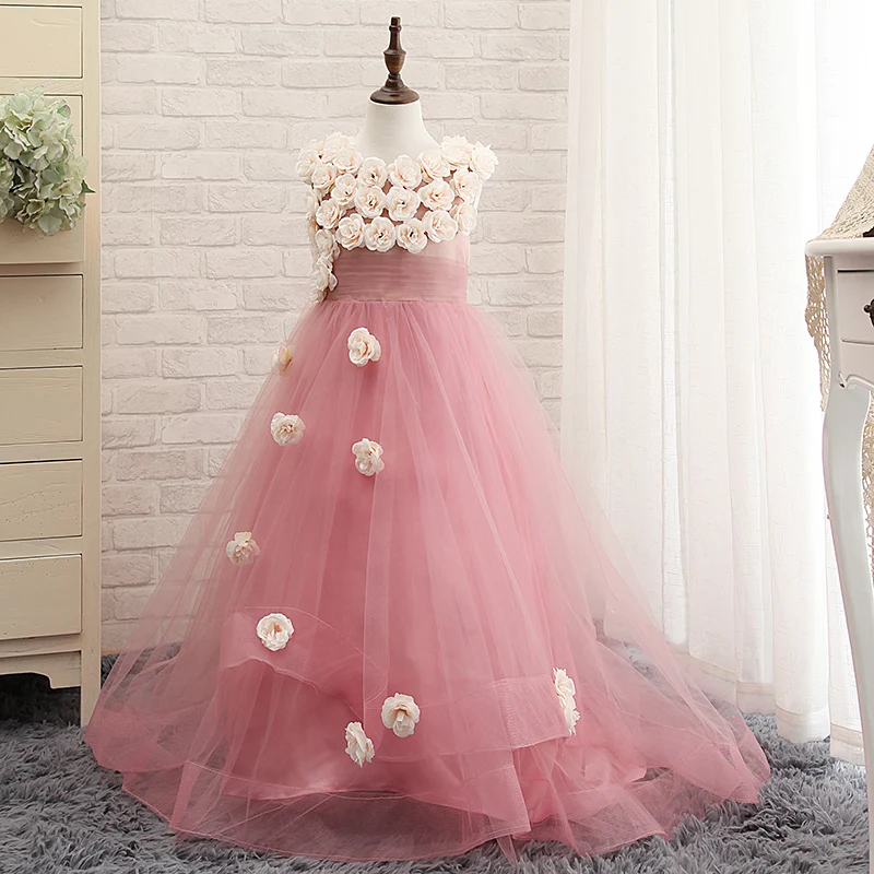 2017 Blush Pink Flower Girls Dresses For Weddings Ruffles Tulle Pageant