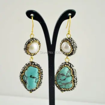 

Hot 5Pairs Freedom shape Stones Gem Stone Dangle Earrings, with Crystal Rhinestone Paved Hook Earrings