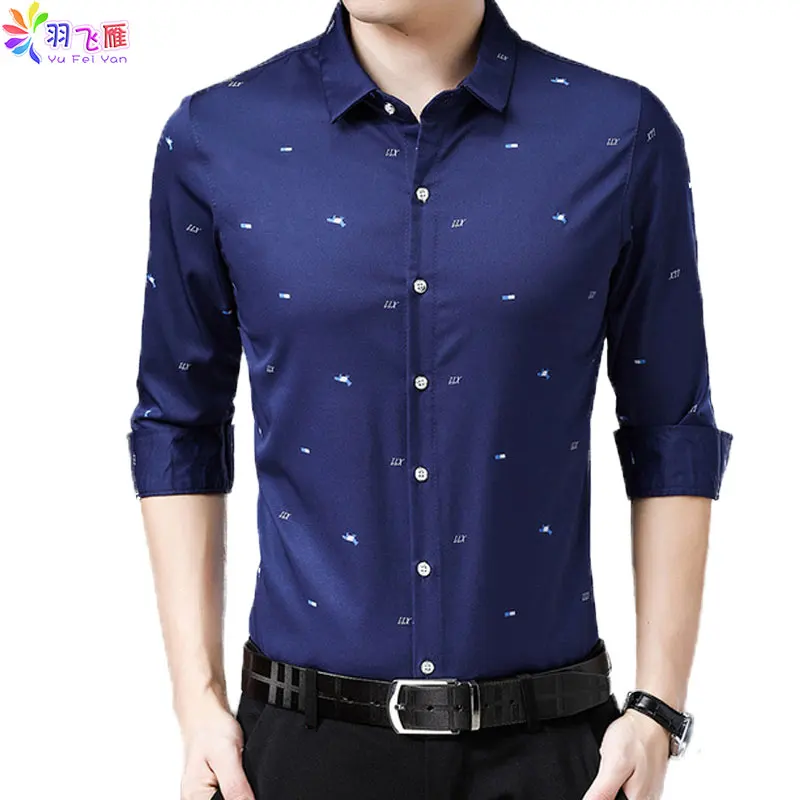 Yufeiyan новая печать с длинным рукавом рубашки мужские Slim Fit платье неформальная рубашка для мужчин плюс размер M-5XL мужские рубашки с длинным рукавом