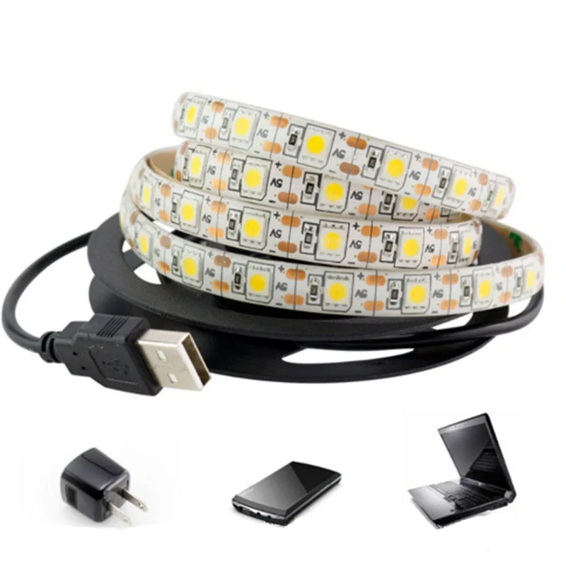 

USB 5V 5050 led light strip SMD Computer Case Waterproof LED Flexible Strip Tape Light Warm white TV Background Lighting Gift M3