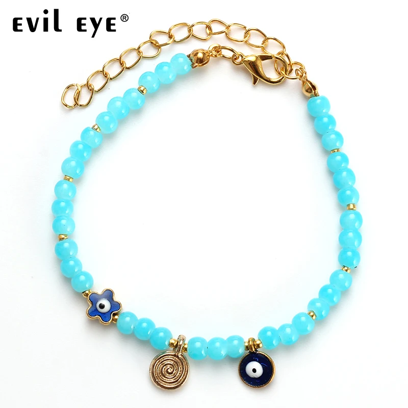 

EVIL EYE 2018 Fashion Blue And Coral blue Crystal Beads String bracelet With Colorful Evil EYE Beads For Women Bracelets EY4650
