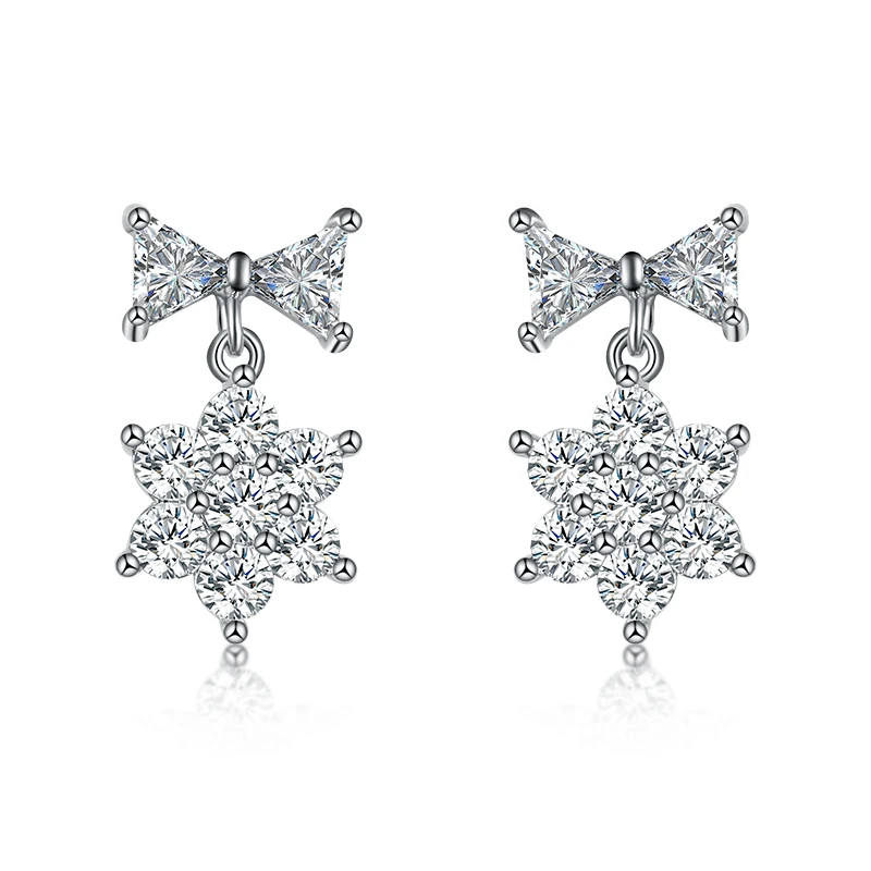 Высокое качество фианит Фианит, циркон, кристалл лук и звезда серьги гвоздики в белом золотом цвете