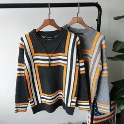 2018 Новый ulzzang Классический шерстяной пуловер мужчин шею человек полосой Вязание свитер Мода модные пуловеры hombre