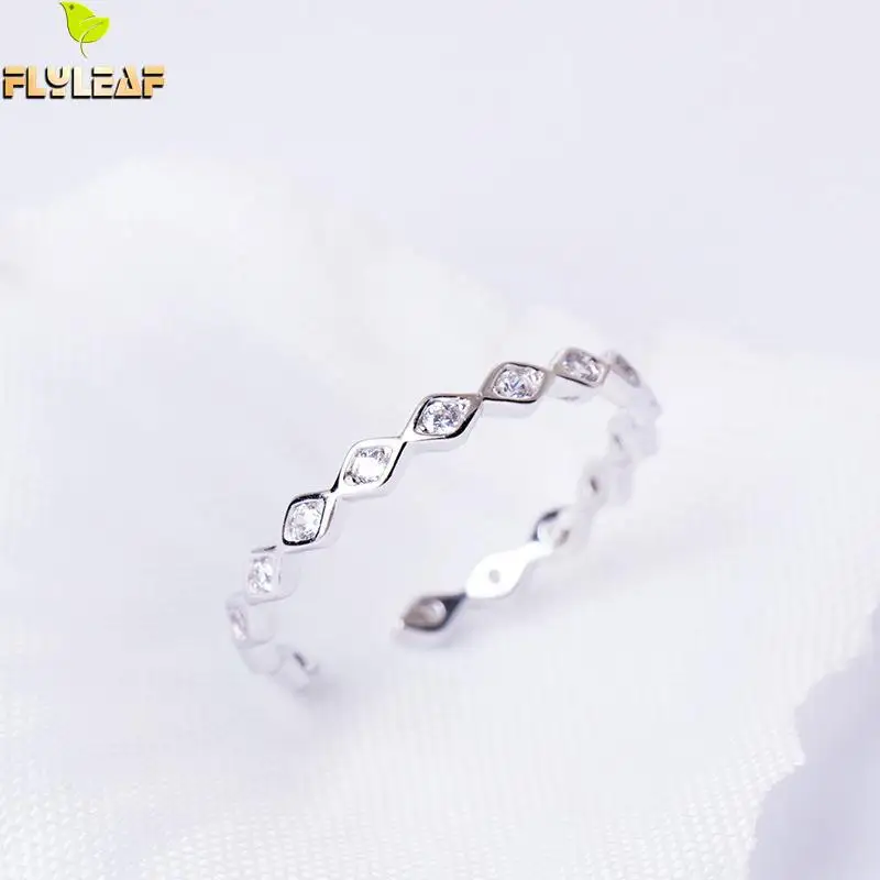 

Flyleaf 100% 925 Sterling Silver Cubic Zirconia Geometry Open Rings For Women Luxury Design Lady Fashion Jewelry