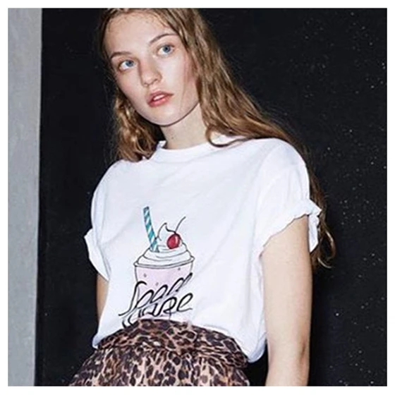 Женская Мода Новые летние футболка Топы корректирующие короткий рукав мороженое чашки с О-образным вырезом повседневные футболки