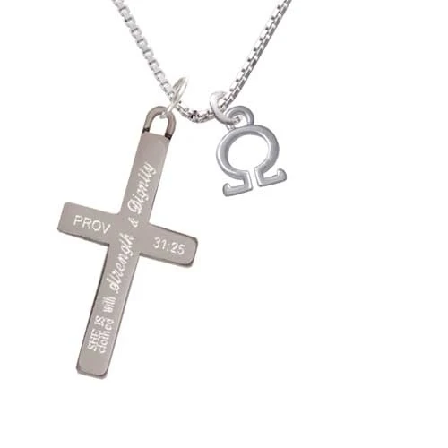 Small Greek Letter - Omega - - Strength and Dignity - Cross Necklace (1)