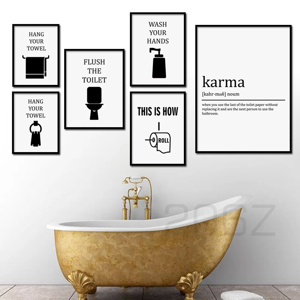 

Nordic Poster Wall Art Canvas Painting Funny Flush the Toilet Paper Hand Your Towel Karma Print Wall Pictures For Bathroom Decor