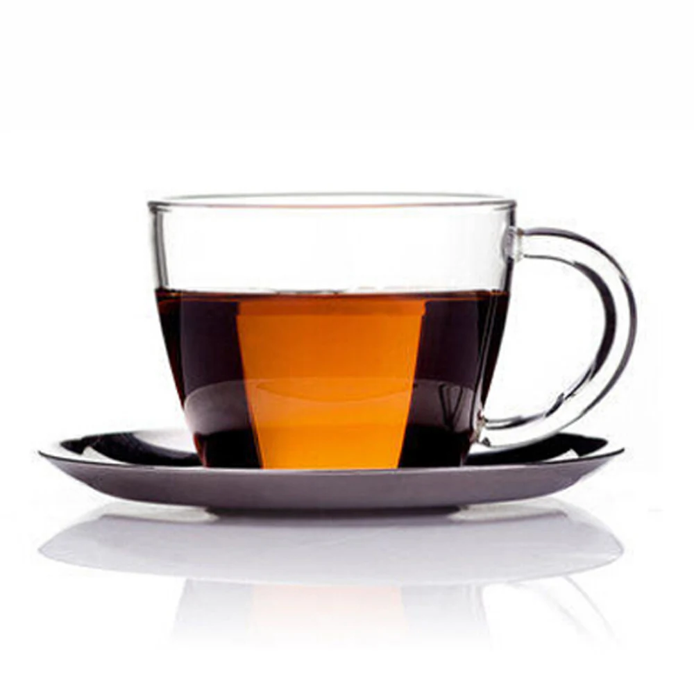 Handmade Lead Free Clear Glass Flower Tea Cup With Saucer Stainless