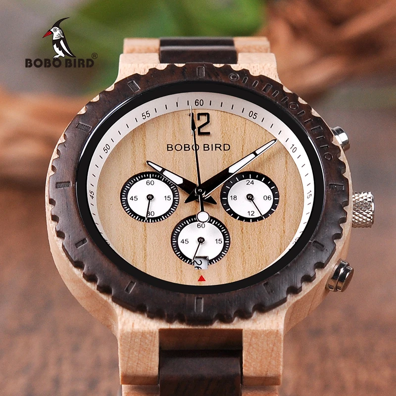 BOBO BIRD Men Wooden Watches Wood Wristwatch Male Quartz relogio masculino in Gift Box Timepieces Show date