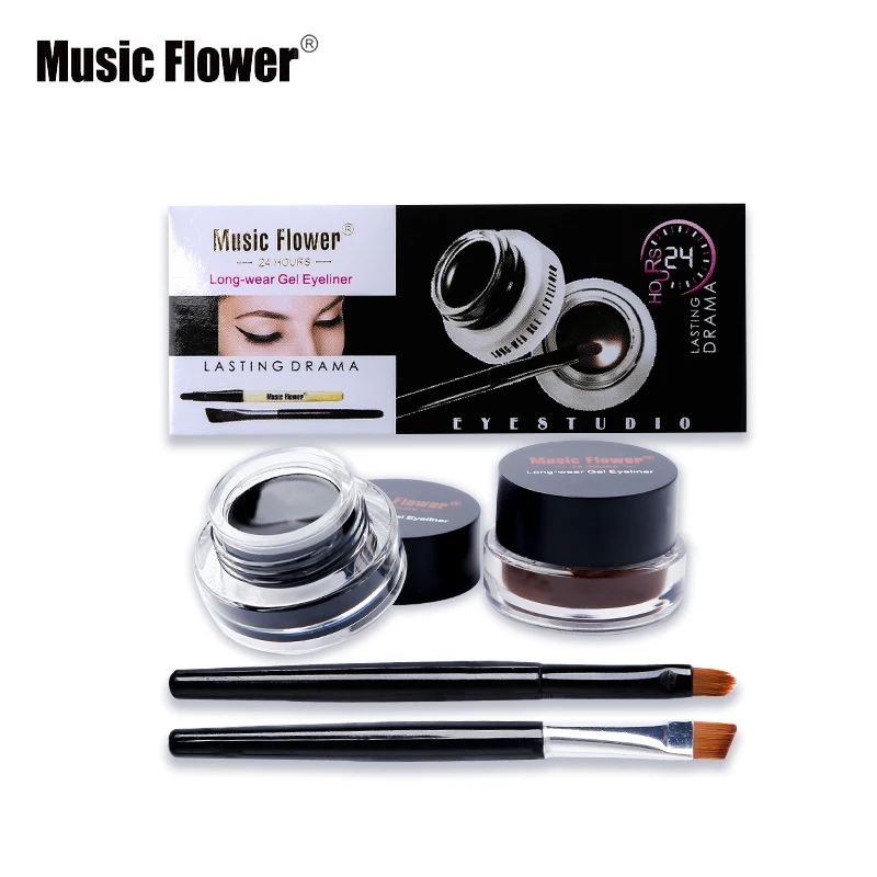 Подводка для глаз Music Flower коричневый + черный 2 в 1 водостойкий Гель макияжа