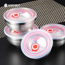WORTHBUY 1Pcs 304 Stainless Steel Rice Bowl Leak-Proof Thermos For Food With Containers Sliver Salad Fruit Soup Noodle Bowls