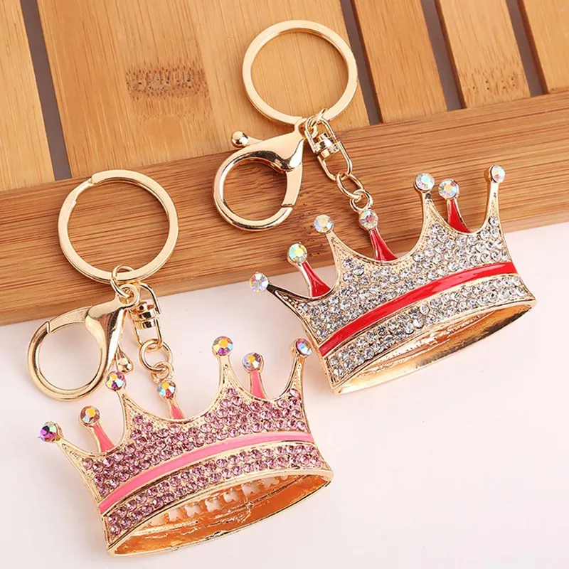 Novelty Charm Luxury Colorful Imperial Crystal Crown Keychain Creative