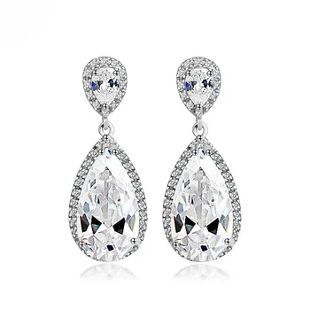 

SLBRIDAL Gorgeous Teardrop Cubic Zirconia Drop Earrings CZ Earring Wedding Bridal Earring Fashion Jewelry Girls Daily Earrings