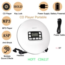 HOTT CD611T портативный Bluetooth CD-плеер с перезаряжаемой батареей светодиодный дисплей, CD walkman наслаждаться музыкой и аудиокнигой