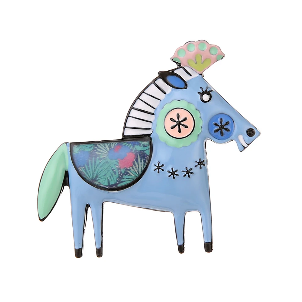 Милая брошь-лошадь в виде животного, женская синяя эмалированная булавка, аксессуары Kpop, ювелирные изделия из металлического сплава, хиджаб, булавки, броши для мужчин и женщин, одежда