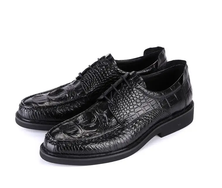 

Lace-Up Men's Dress Oxfords Male Pointed Toes Smart Casual Genuine Alligator Pattern Gradient Male Dress Shoes Wedding Formal
