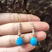 Натуральный, голубой, бирюзовый камень Висячие серьги 925 серебро натуральный драгоценный камень серьги женские элегантные круглые Висячие серьги для вечерние