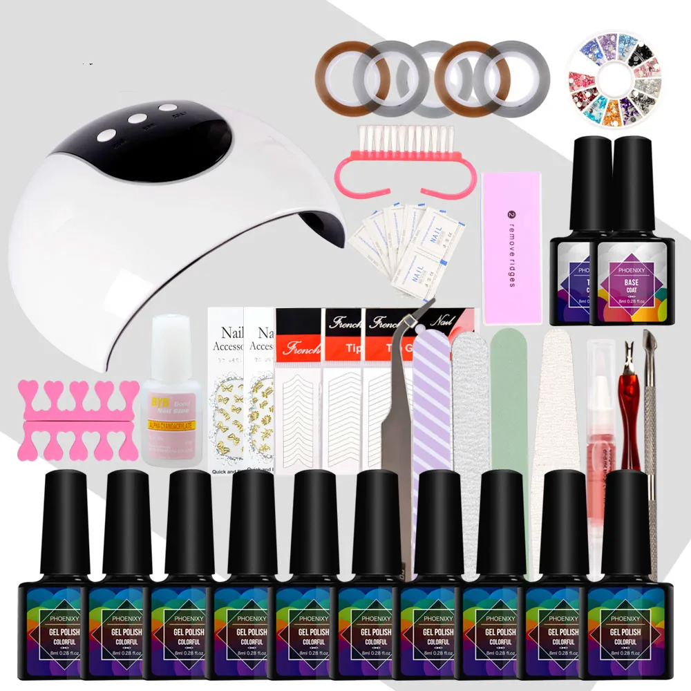 

Manicure Set Nail Kit 24W LED Lamp For 10Pcs Gel Nail Polish Set lacquer Varnish Semi Permanent Nail Extension Kit Nail Art Set