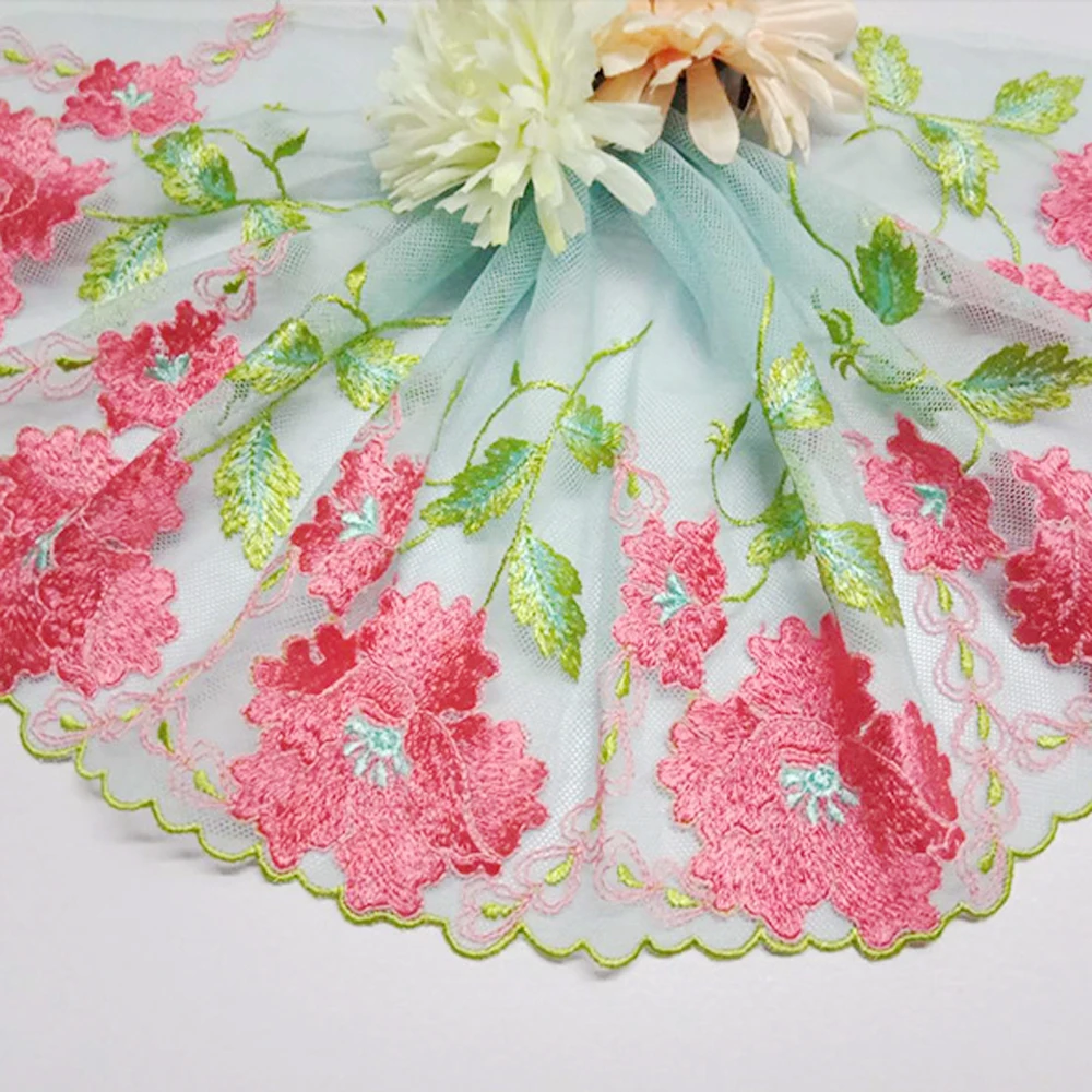 1 Yard New Floral Tulle Lace Trim Ribbon Embroidery Flower Wedding Fabric Sewing DIY Crafts 19cm