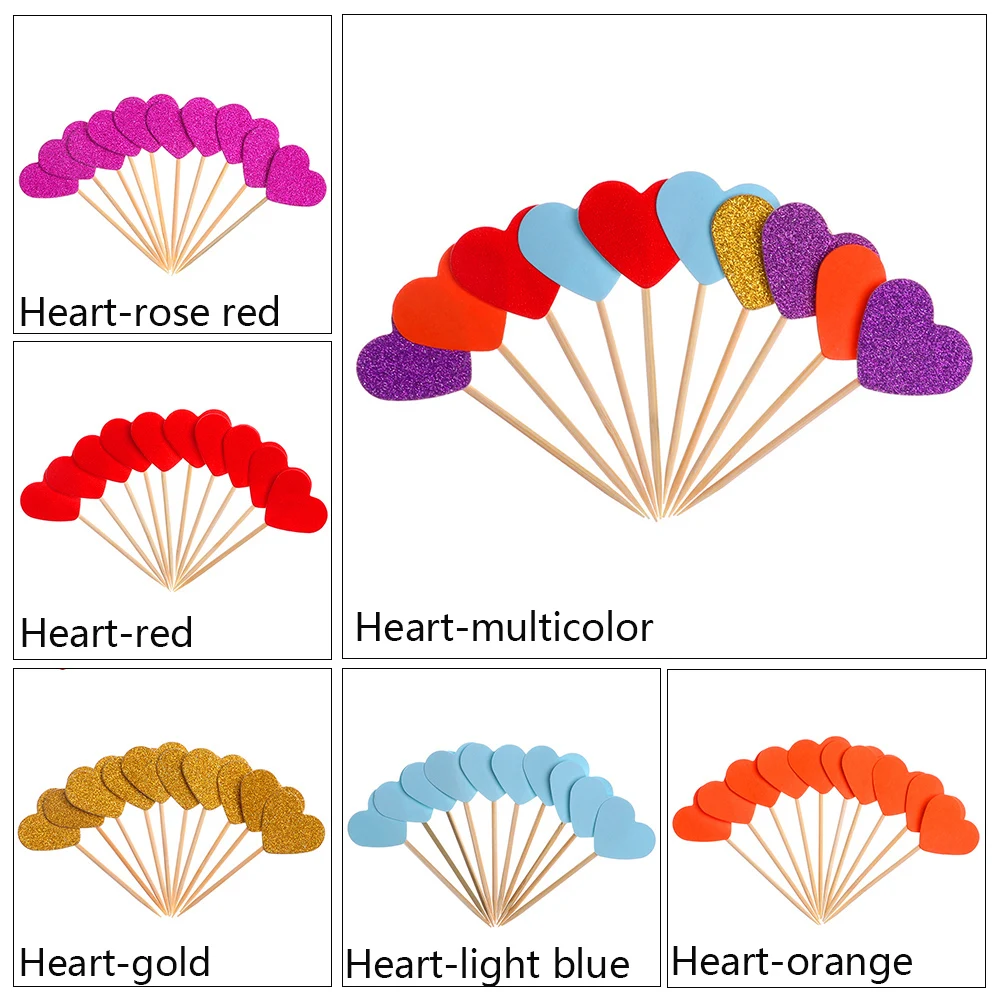20 шт./лот милый блестящий в форме сердца, звезды, топперы для кексов на день рождения, свадьбу, украшение для торта, топпер для украшения еды