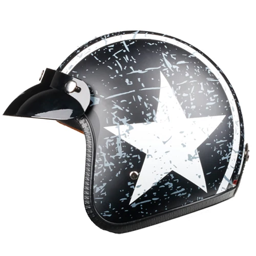 LDMET moto rcycle шлем реактивный открытый шлем капитан звезда cascos para moto Винтаж пилот кафе гонщик руля лето - Цвет: black white