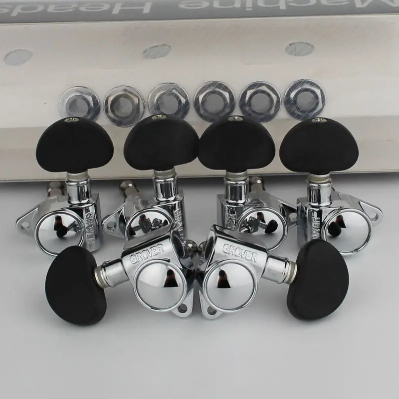 

3R3L Grover Electric Guitar Machine Heads Tuners Chrome Tuning Pegs Black ABS handle
