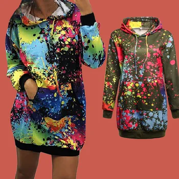 Paint Splatter Hoodie Printing 3d Sweatshirt Poleron Mujer 2019 Tunic Long Sleeve Kangaroo Pocket Hoodie Rope Harajuku Xxl Women ombre topstitched pocket design hoodie