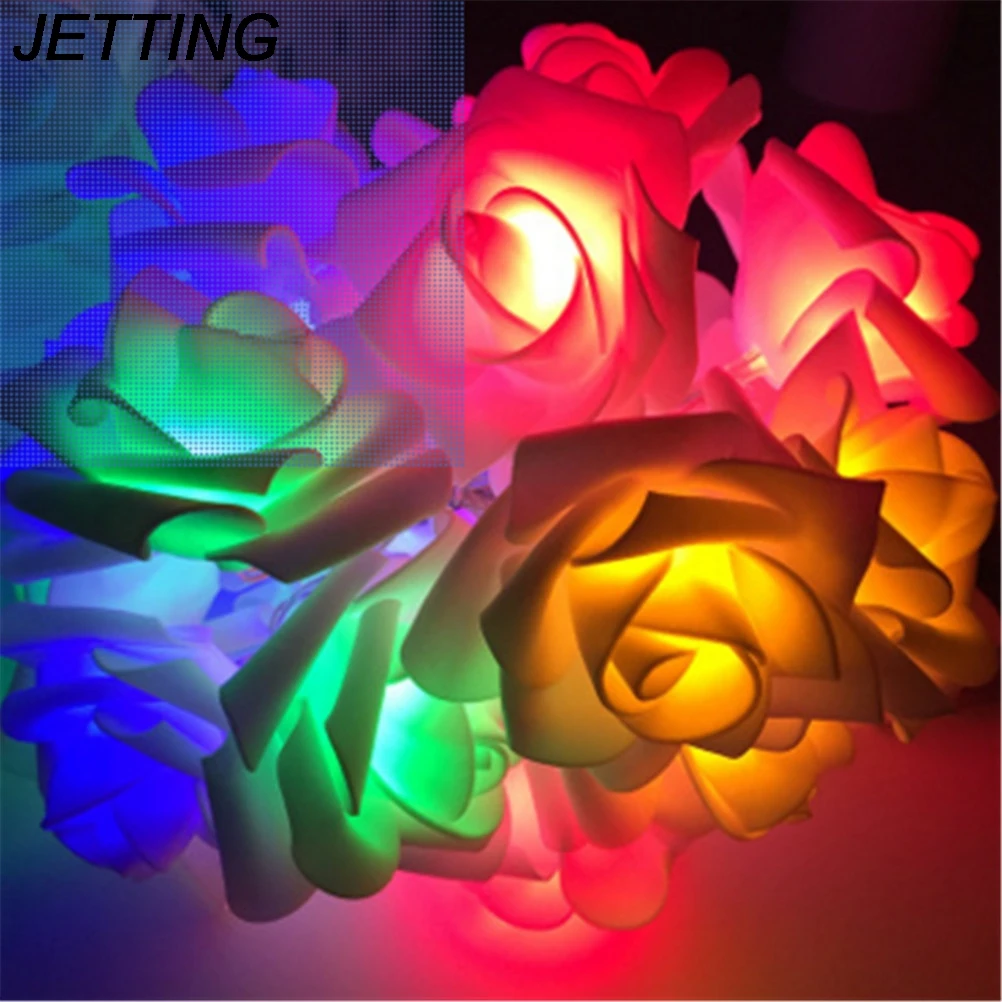 JETTING 3Colors Holiday Lighting 20 LED Novelty Rose Flower Fairy String Lights Wedding Garden Party Valentine