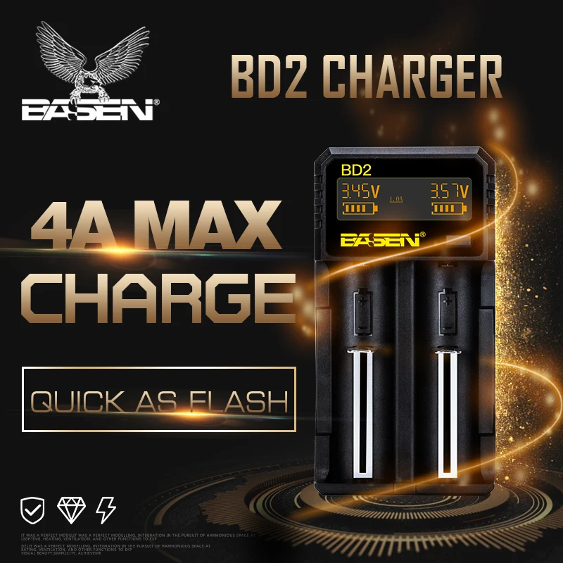 

BD2 Electronics Battery Charger Intelligent For 18650 Battery Charger 18650 3.7v 2pcs EU US Smart display Basencharger