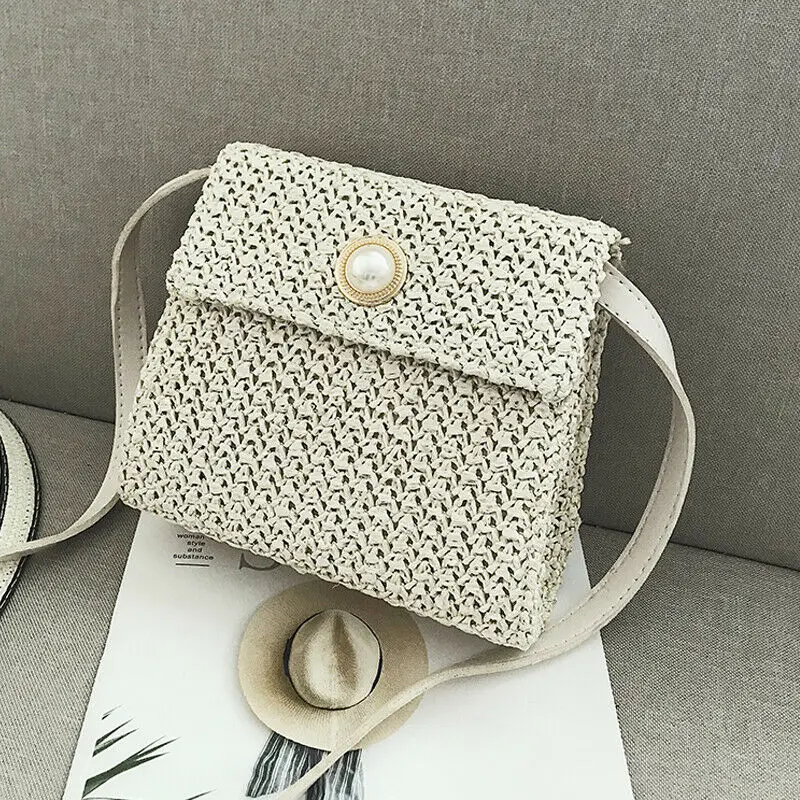 

New Women Bag Handmade Straw Shoulder Bag For Lady Woven Hasp Square Fashion Bag Lovely Princess Handbag