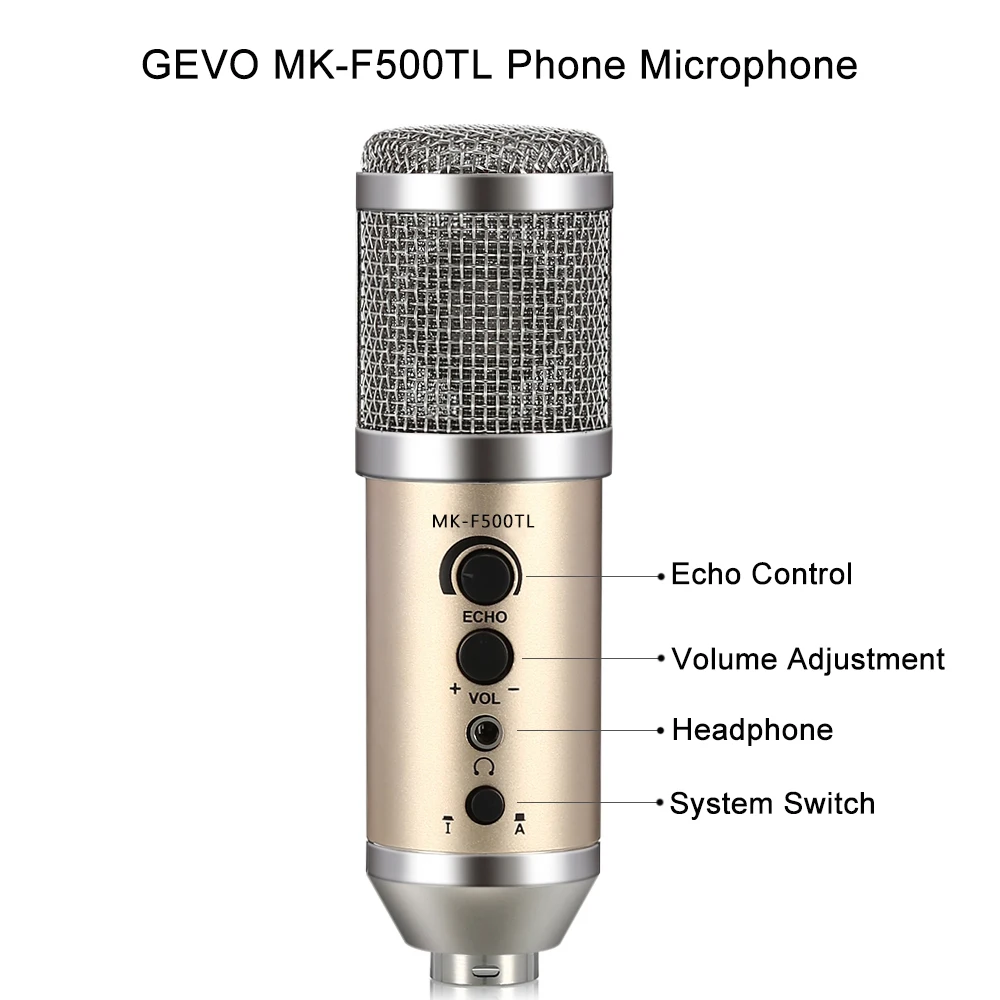 GEVO MK-F500TL микрофон для телефона профессиональный 3,5 мм проводной USB конденсаторный студийный микрофон для компьютера караоке для пк ноутбука видео Запись для пения микрофонная стойка