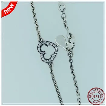 

Heart-Shaped Desney Lovely Mikey Mice Silhouette Bracelets for Women Jewelry in Real 925 Sterling Silver With Clear CZ FLB013