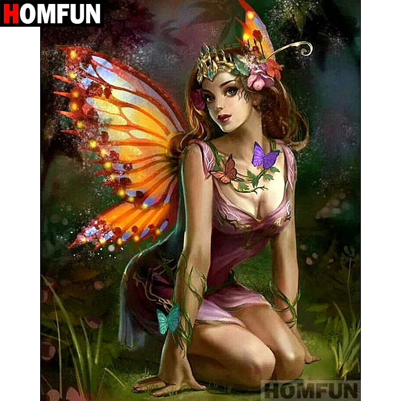 Алмазная живопись HOMFUN A06959 алмазная вышивка бабочка Фея крестиком 5D домашний