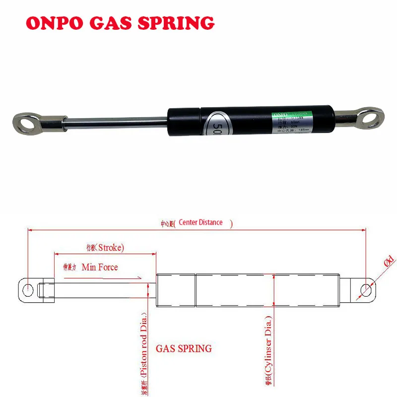 ONPO 50N-80N газовая пружина пневматический демпфер OD: 15 мм ход воздушной пружины 40 мм, межосевое расстояние: 155-185 мм для автоматической двери